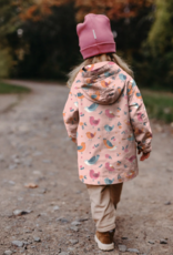 Gecoate regenjassenstof rose vogeltjes birds