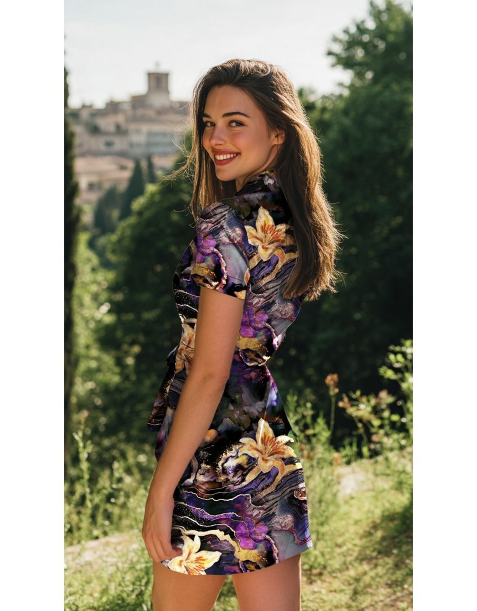 Punta digitale bedrukking marmerlook gold flowers