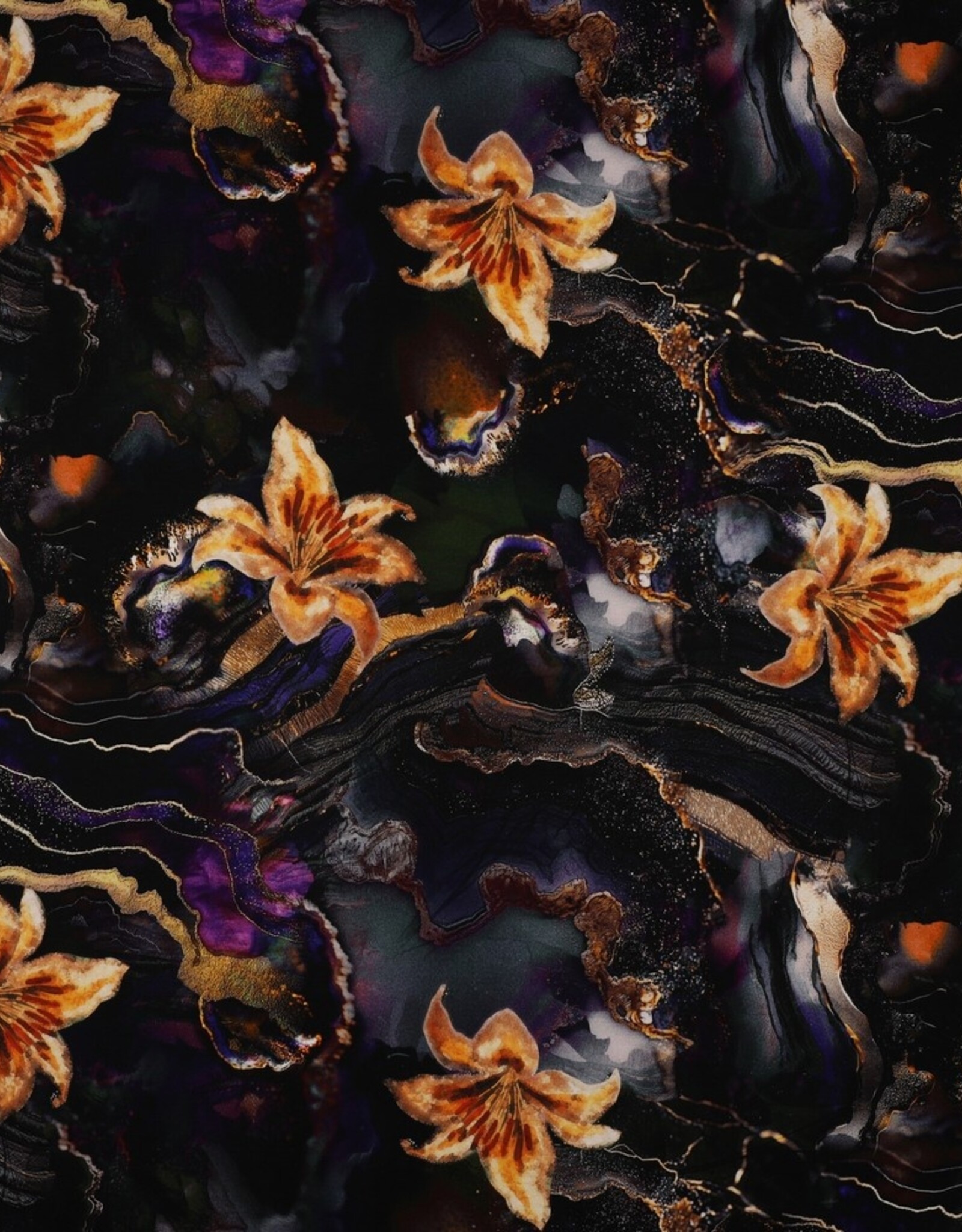 Punta digitale bedrukking marmerlook gold flowers