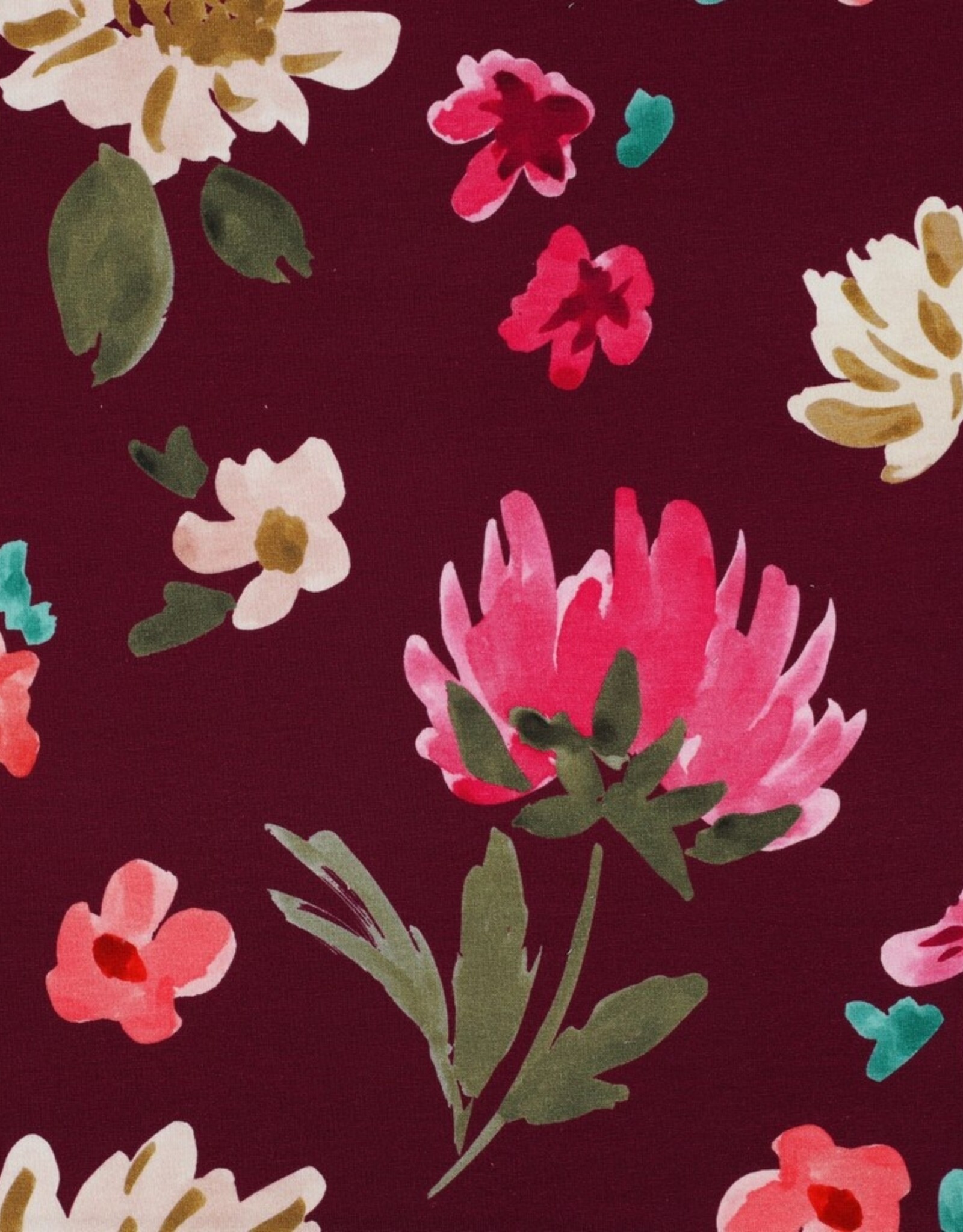 French terry digitaal bedrukt mauve abstracte bloemen - Nerida Hanssen collectie