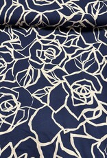 Viscose jersey two-tone abstract roses navy