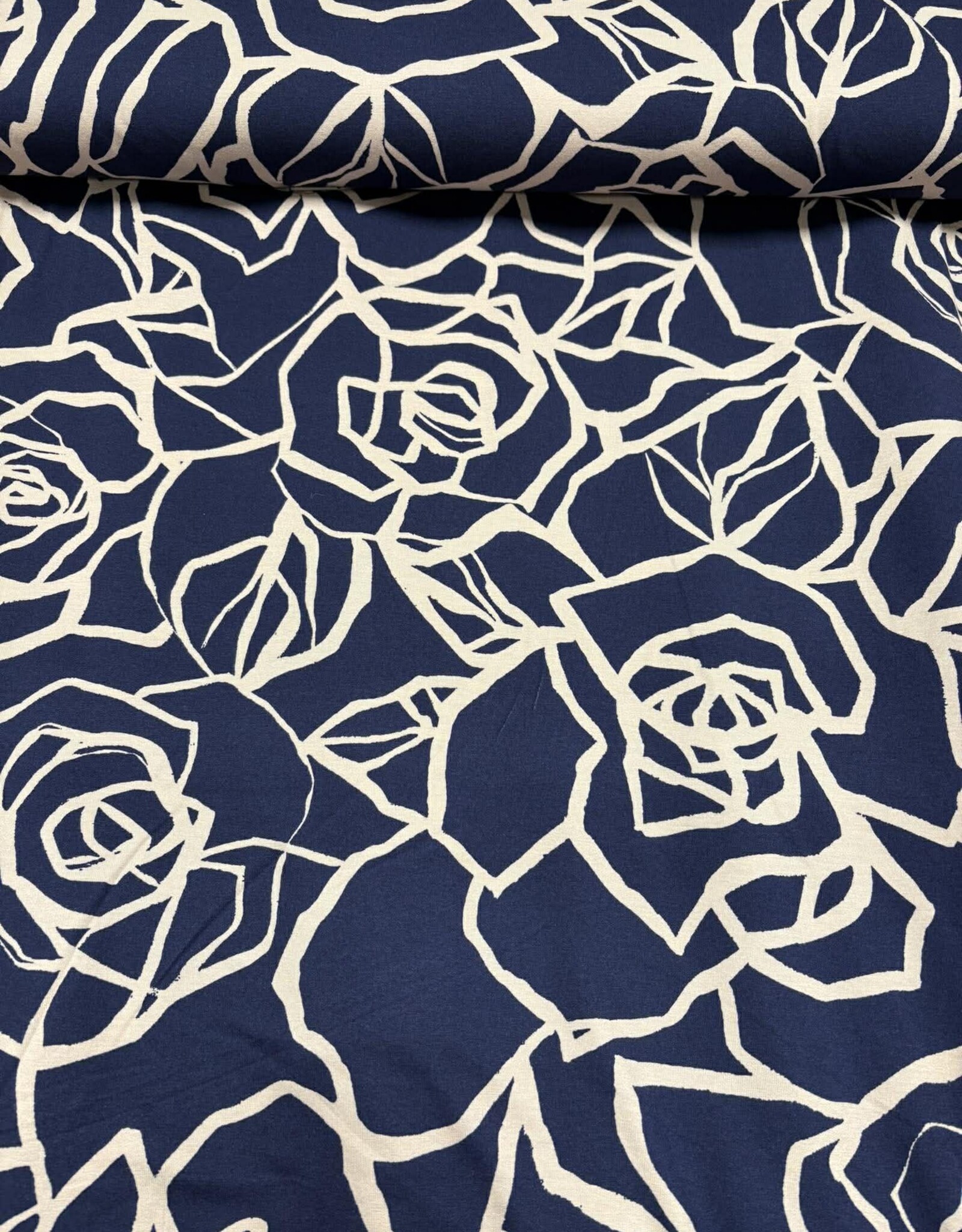 Viscose jersey two-tone abstract roses navy