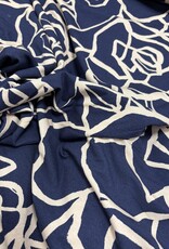 Viscose jersey two-tone abstract roses navy