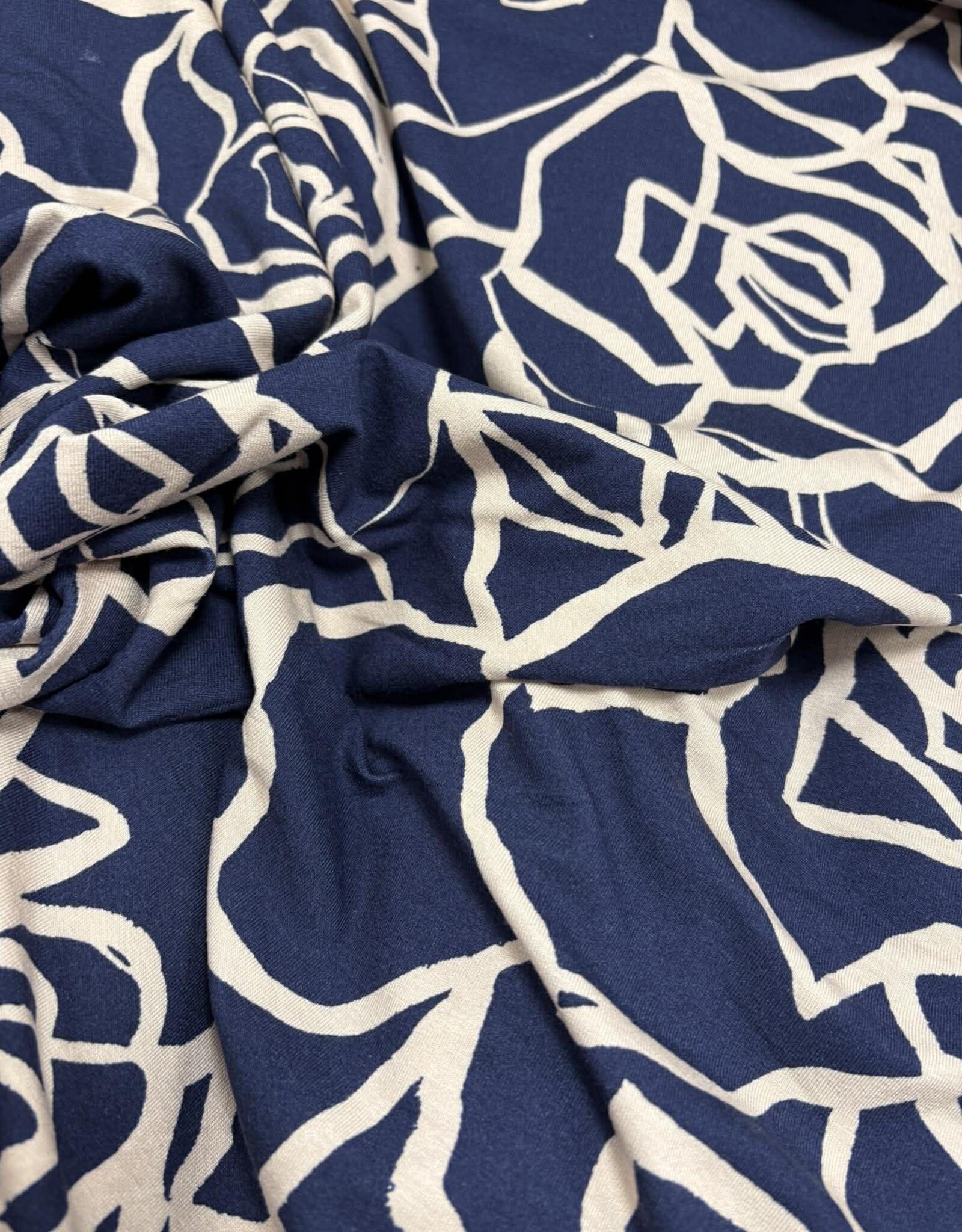 Viscose jersey two-tone abstract roses navy