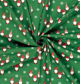 Kerstkatoen poplin gnomes Kerst groen