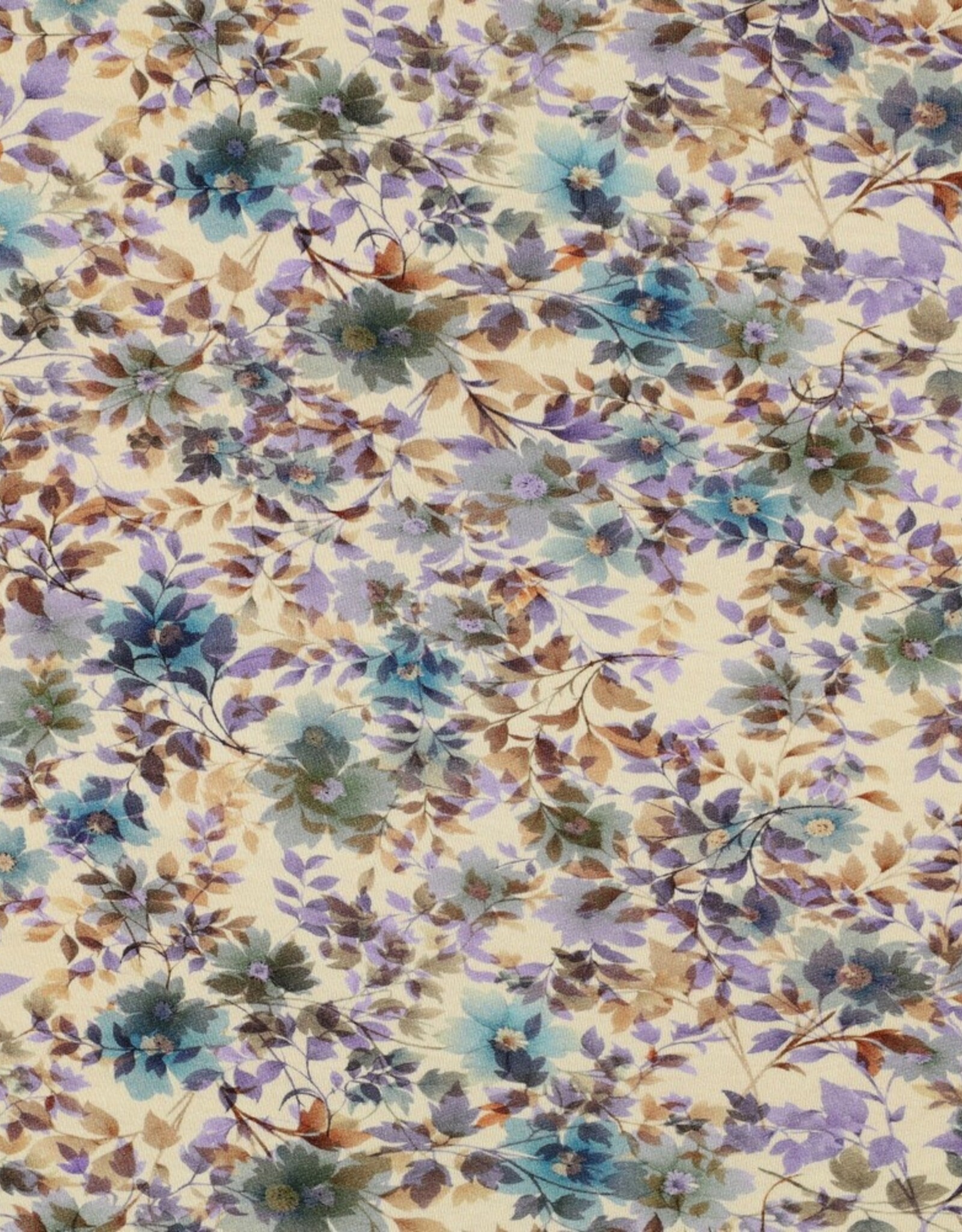 Viscosejersey romantische bloemen zand