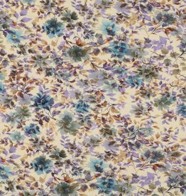 Viscosejersey romantische bloemen zand