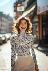 Viscosejersey romantische bloemen zand