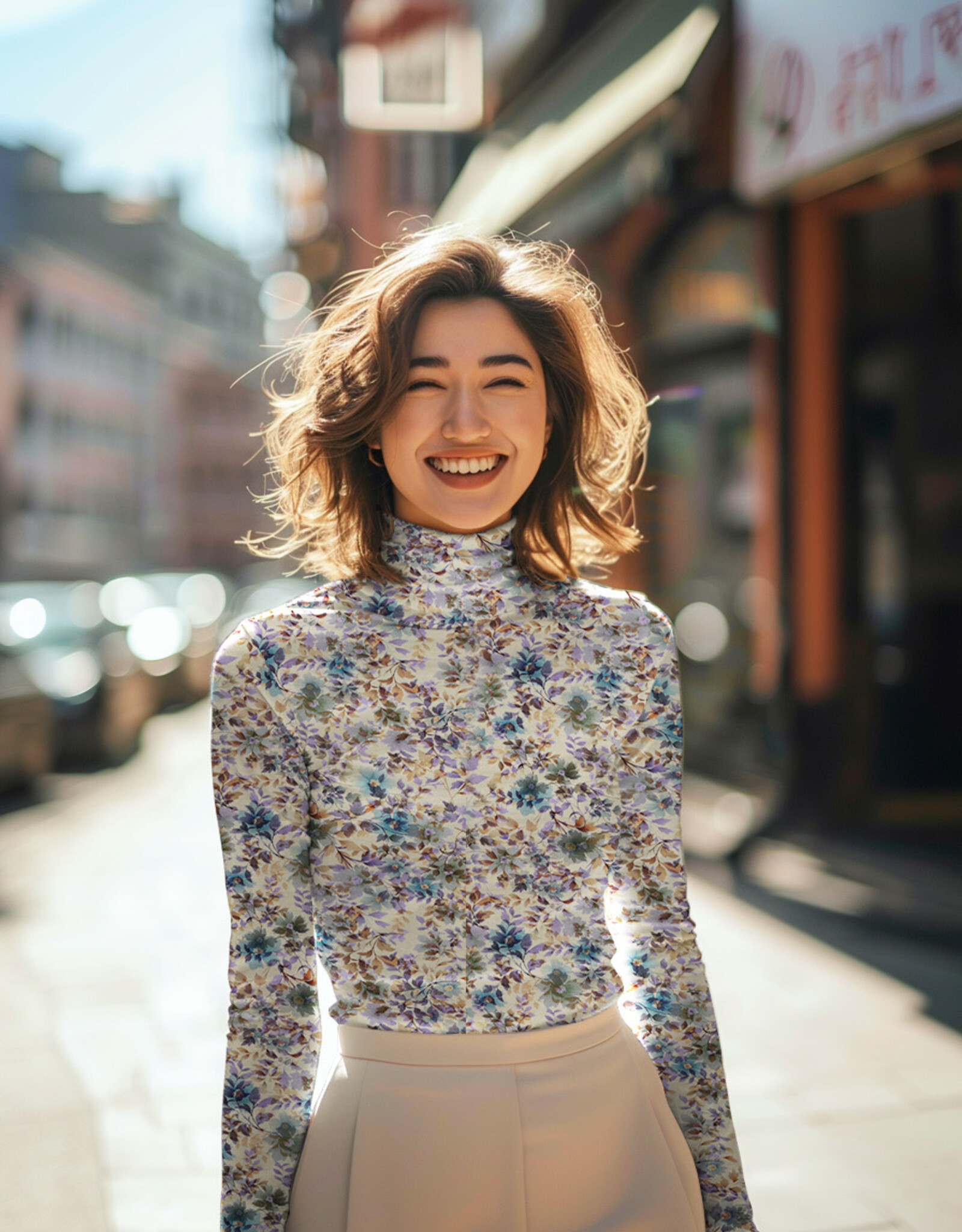 Viscosejersey romantische bloemen zand