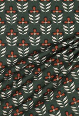 Canvas retro flowers groen/roest