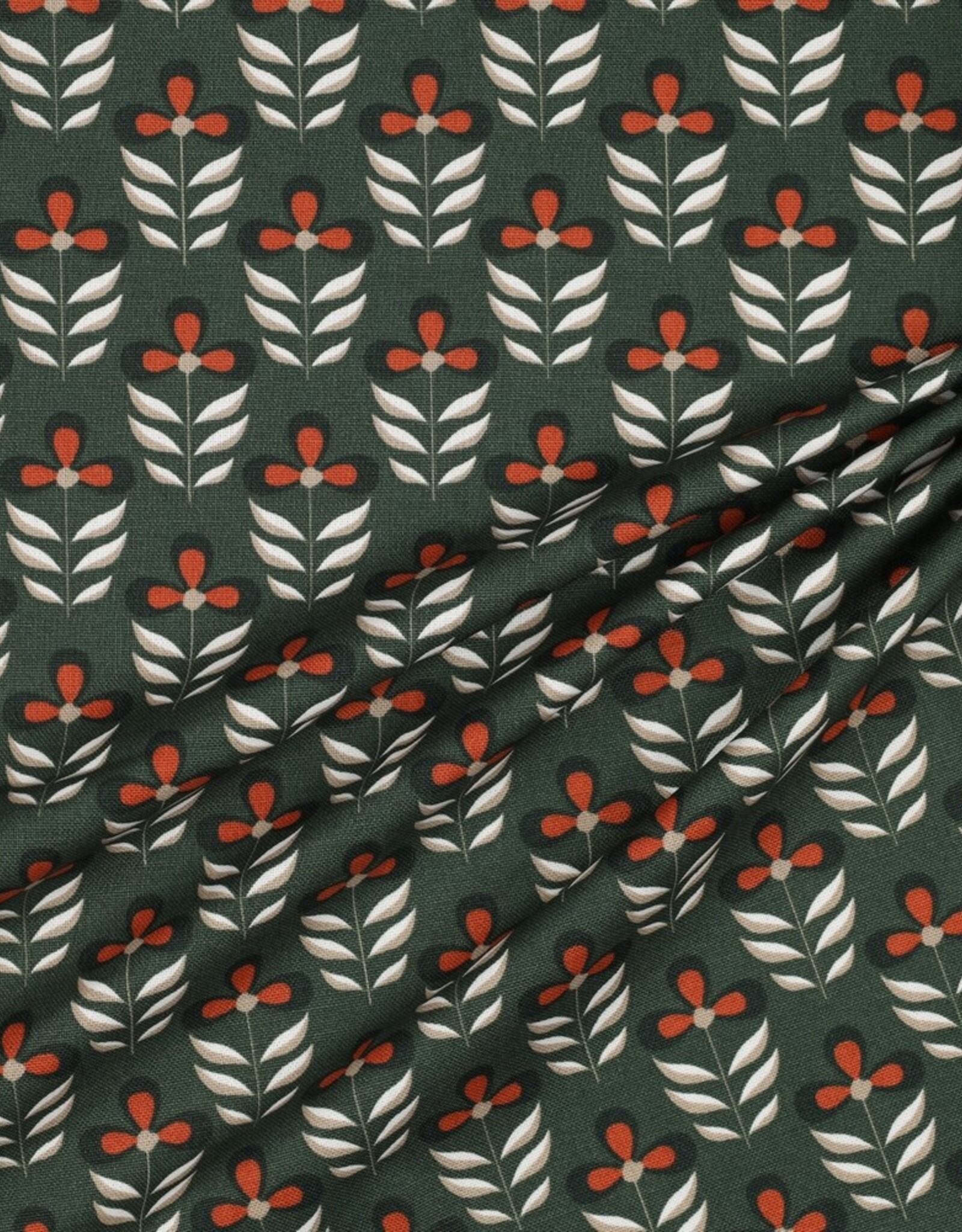 Canvas retro flowers groen/roest