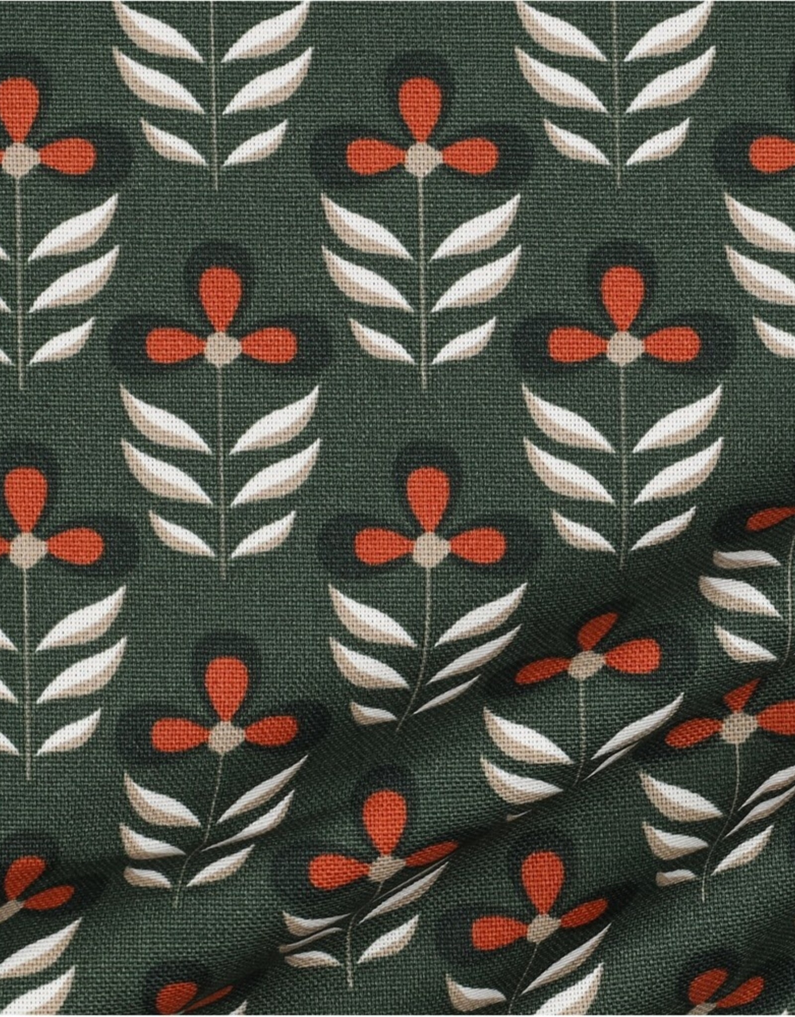 Canvas retro flowers groen/roest