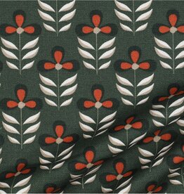 Canvas retro flowers groen/roest