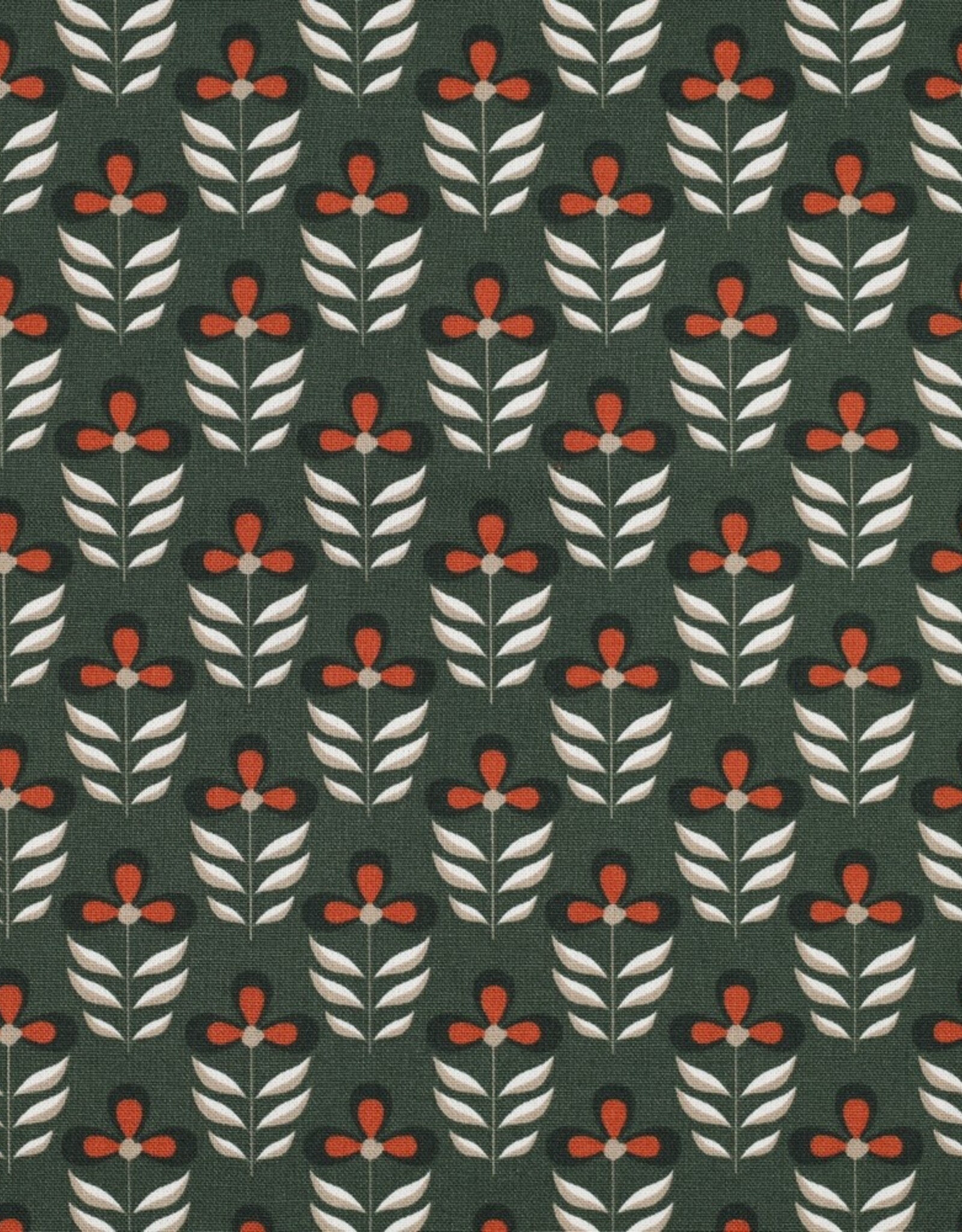 Canvas retro flowers groen/roest