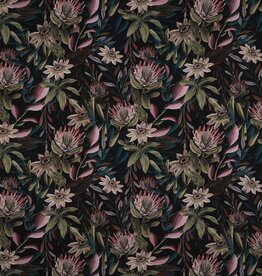 Canvas digitale bedrukking floraal bloemen - zwarte ondergrond