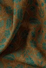 Canvas heavy florale print diep mosterd bruin met groen