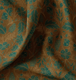 Canvas heavy florale print diep mosterd bruin met groen