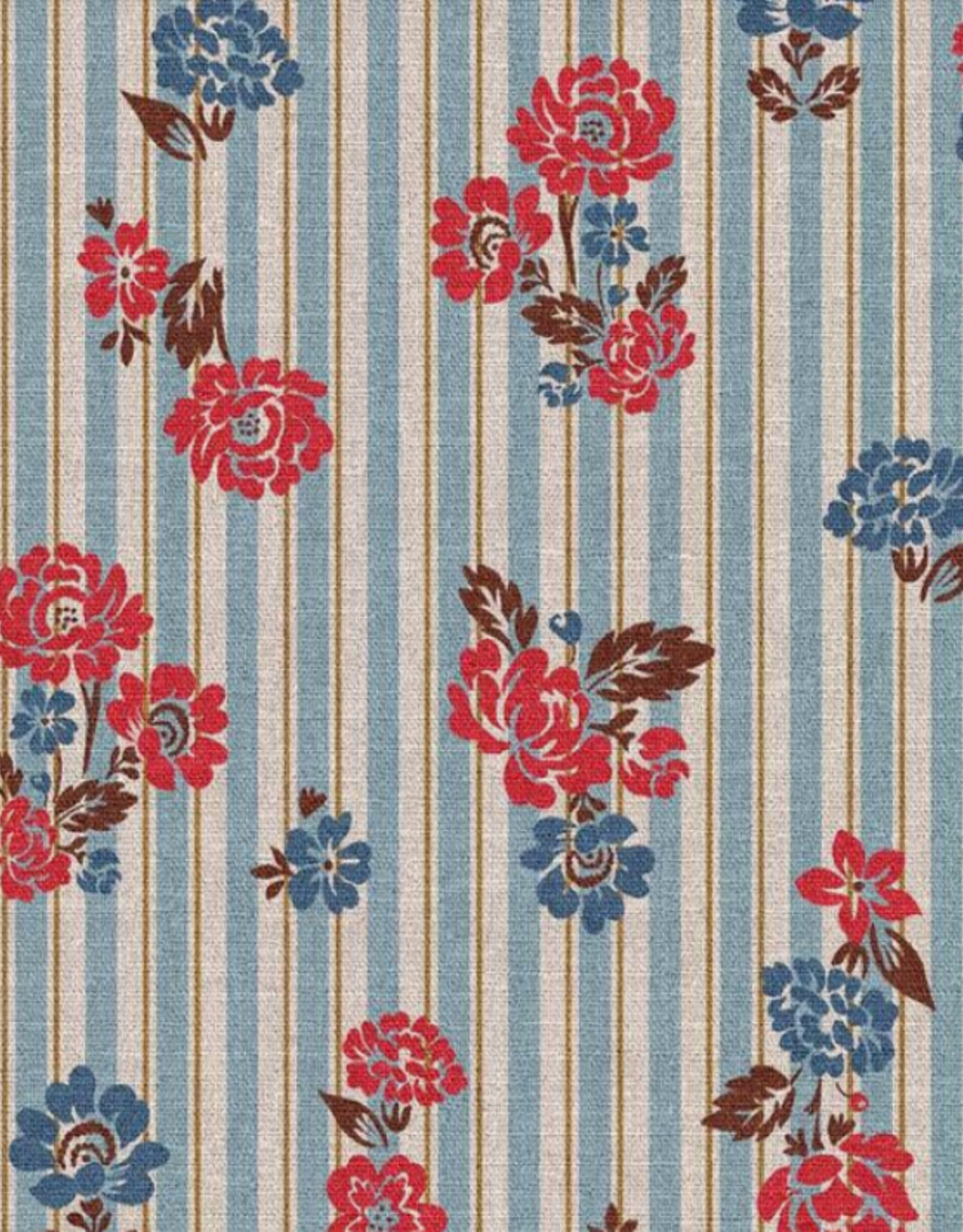 Canvas heavy blauw gestreept met rozen