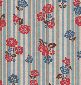 Canvas heavy blauw gestreept met rozen