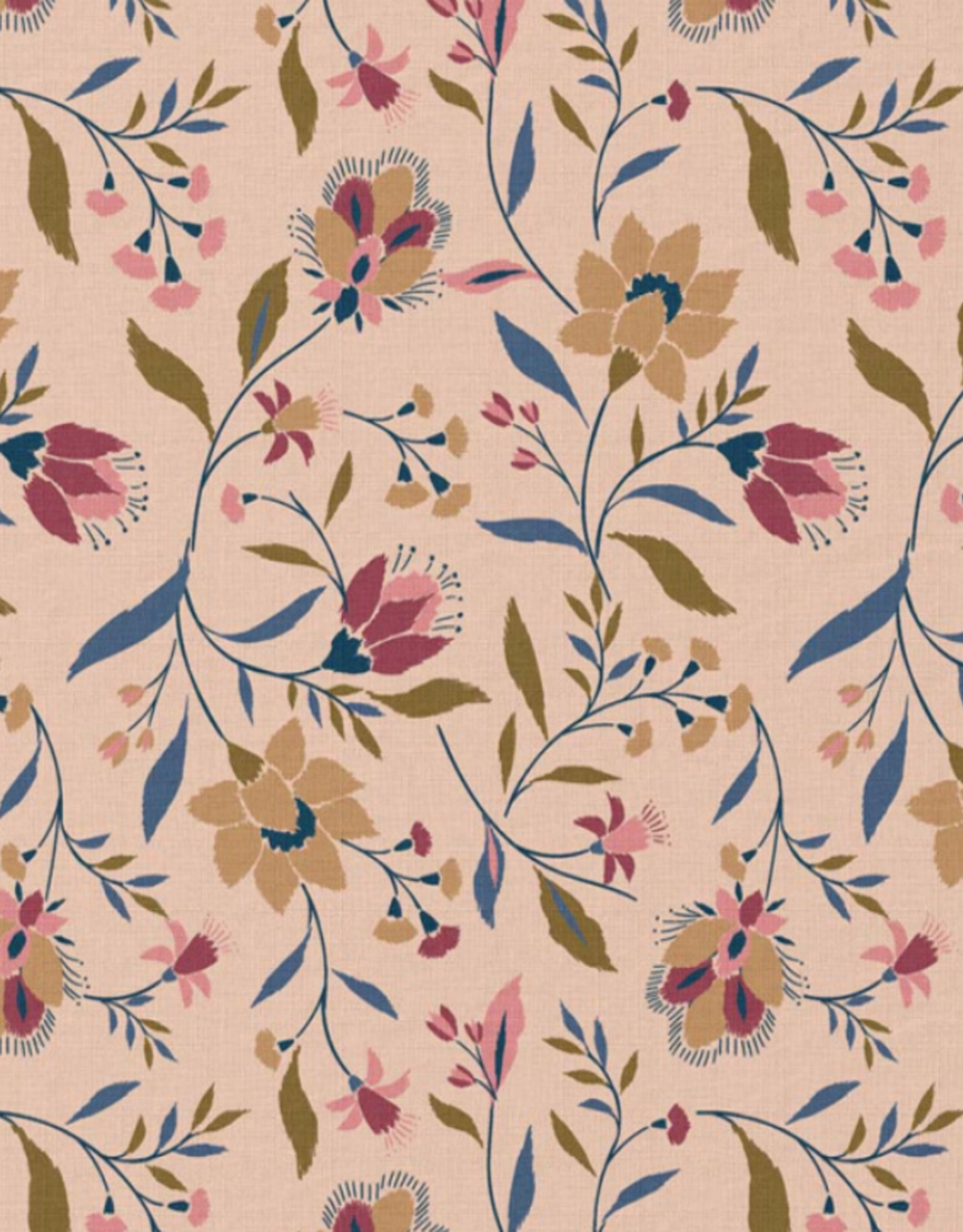 Katoen popline Evelyn gebloemd zalm