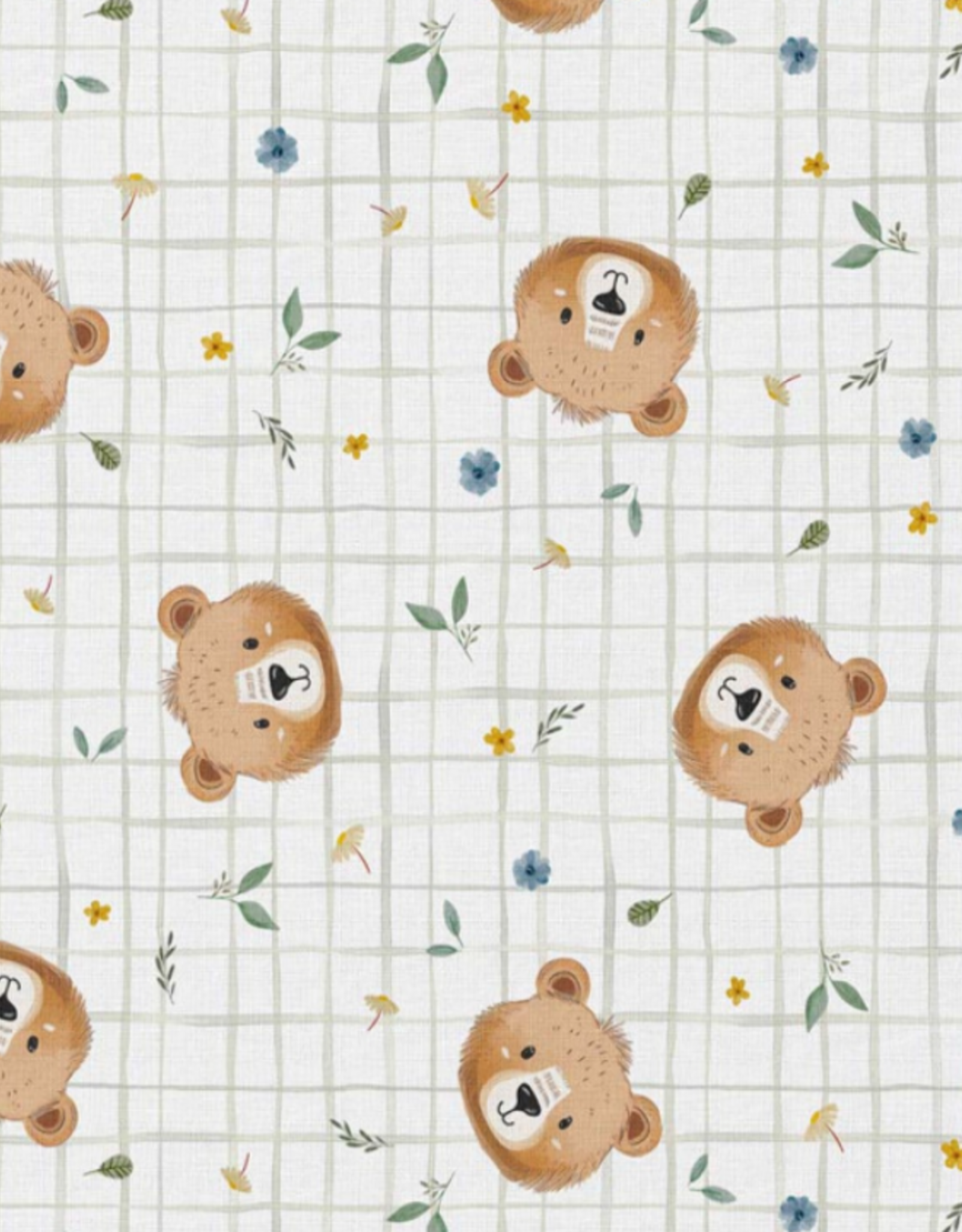 Katoen popline Albert beertje ruitje ecru