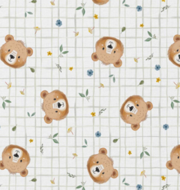 Katoen popline Albert beertje ruitje ecru