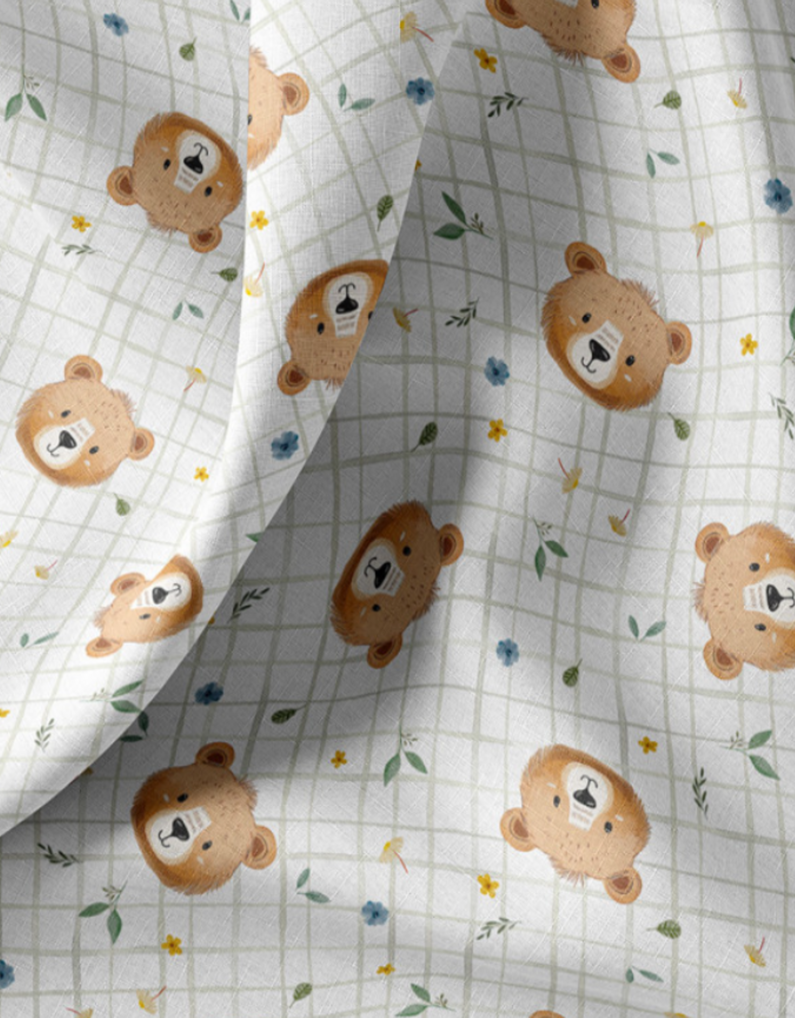 Katoen popline Albert beertje ruitje ecru