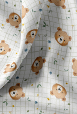 Katoen popline Albert beertje ruitje ecru