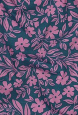 Jersy two-tone bloemen en bladeren petrol/rose