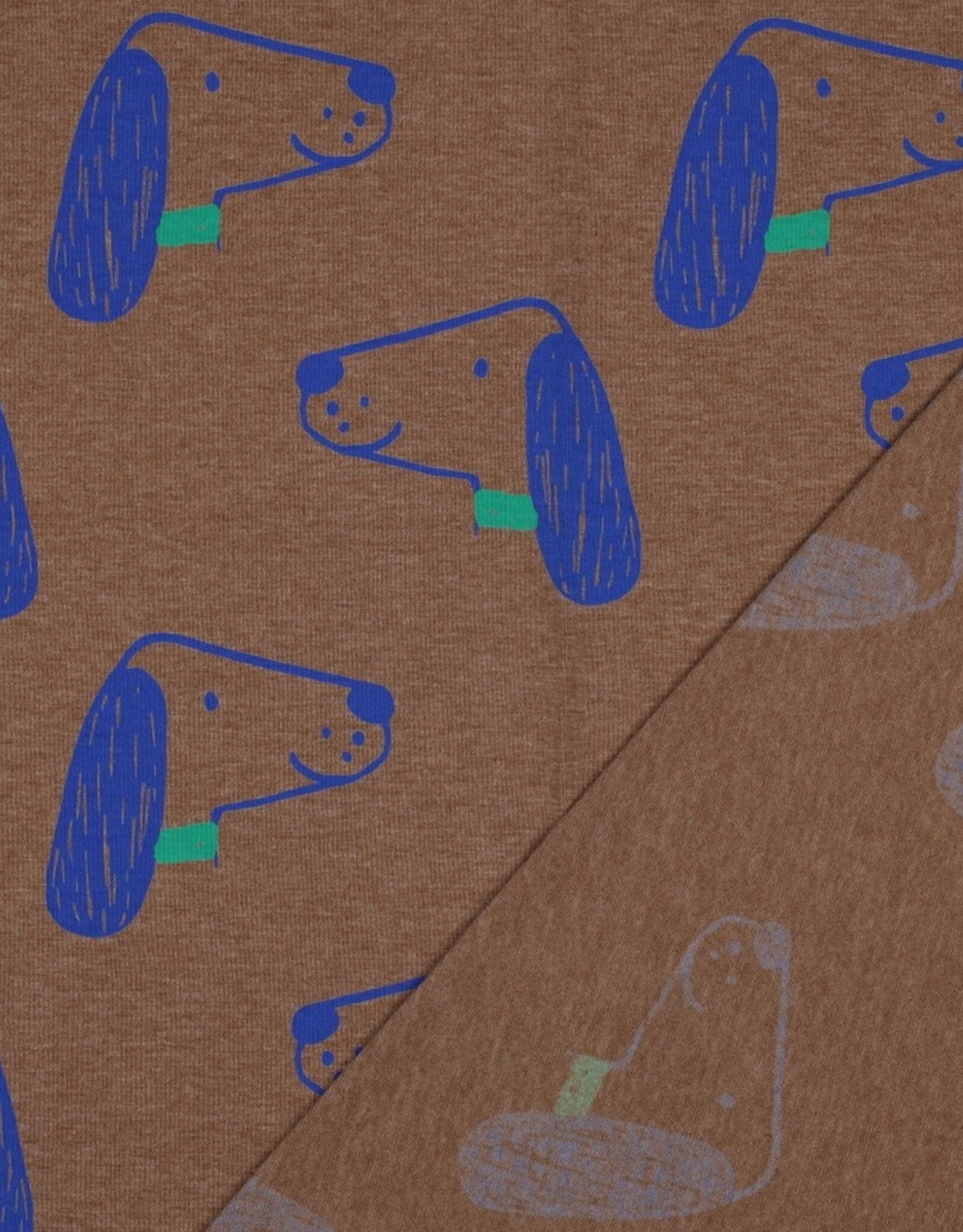 Jersey bruin mélange met kobalt hondenkop