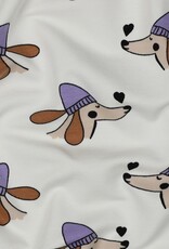 French Terry dogs and hearts wit hond met paarse muts