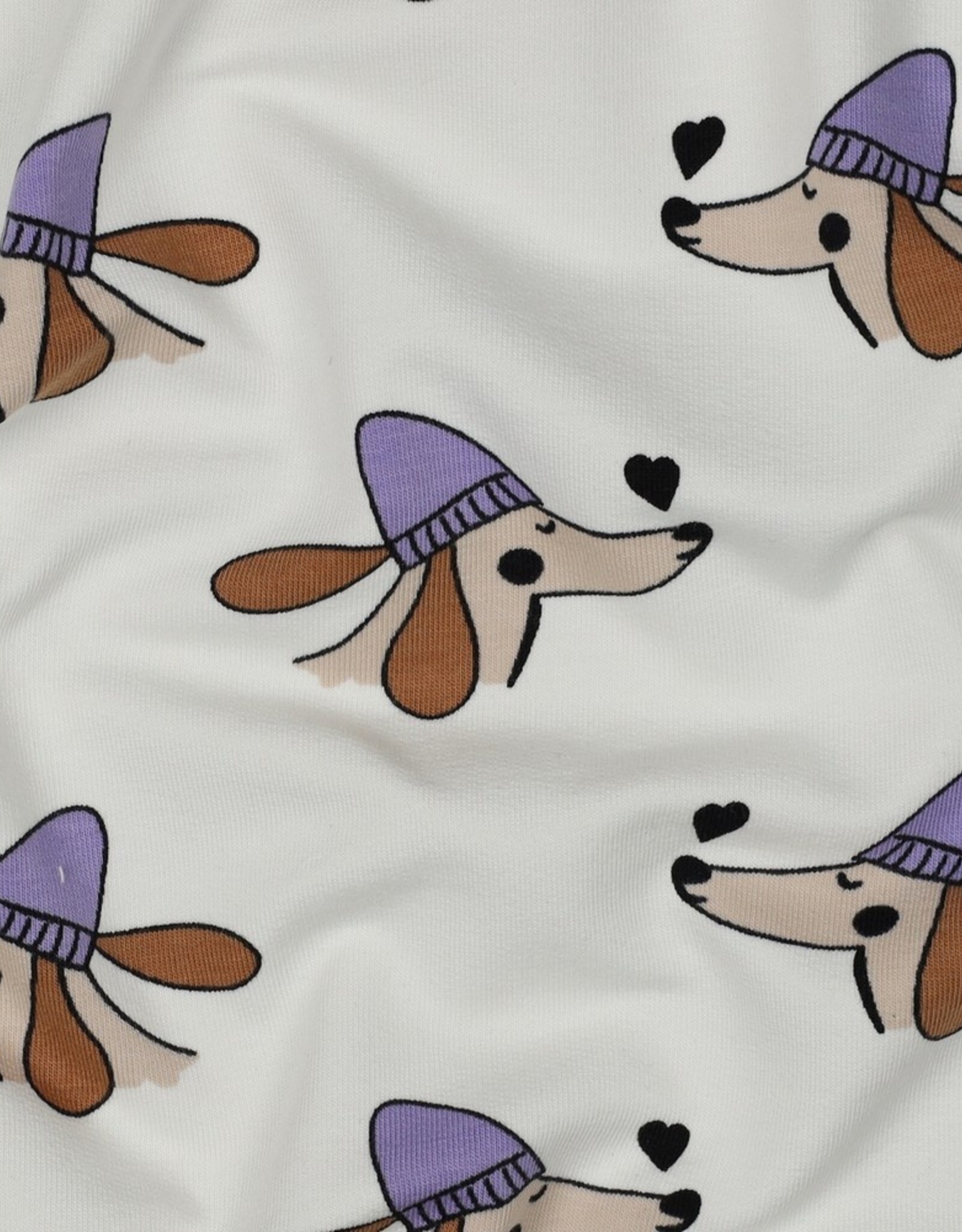 French Terry dogs and hearts wit hond met paarse muts