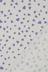 French terry hearts wit/paars hartjes
