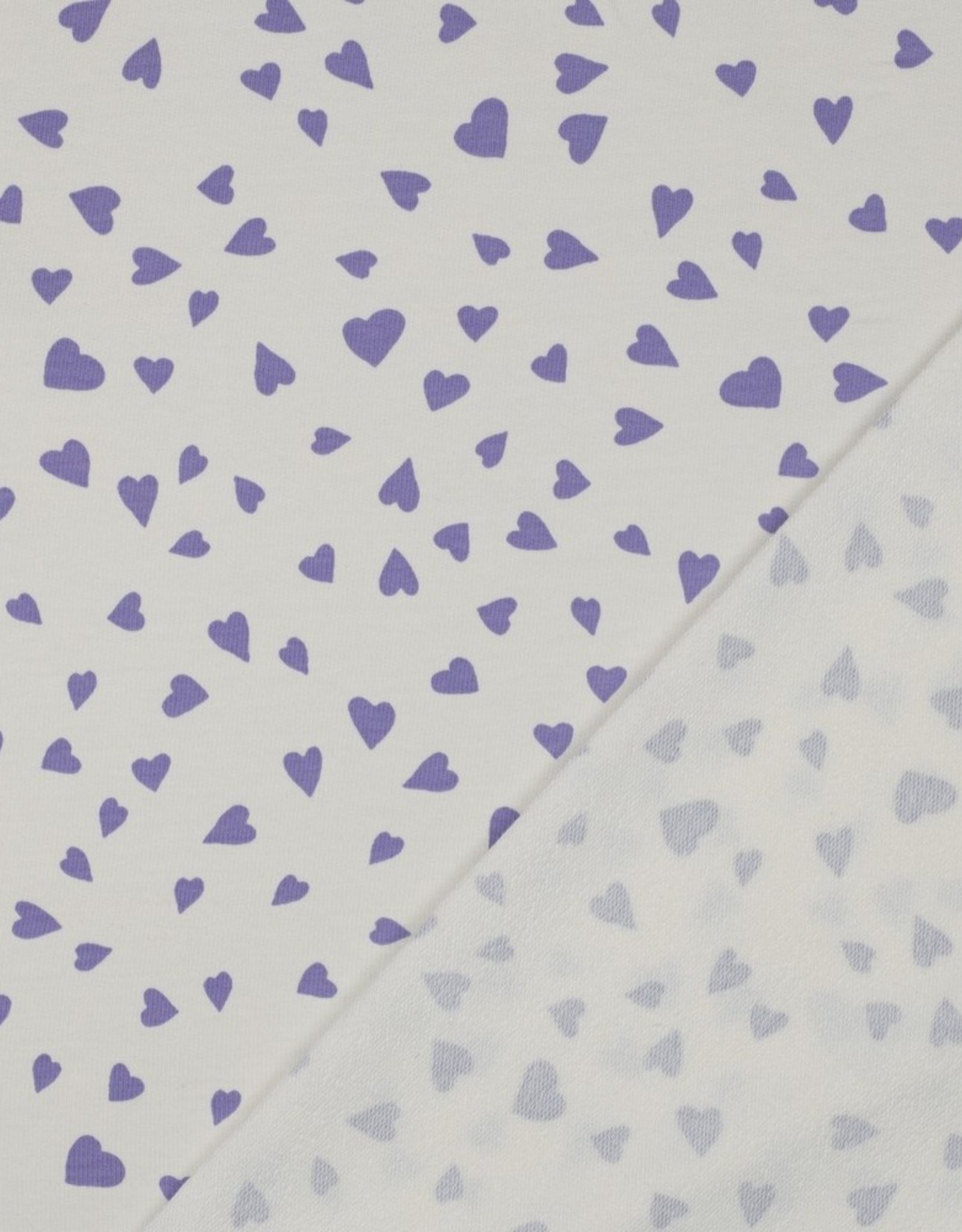 French terry hearts wit/paars hartjes