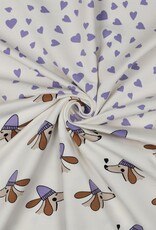 French terry hearts wit/paars hartjes