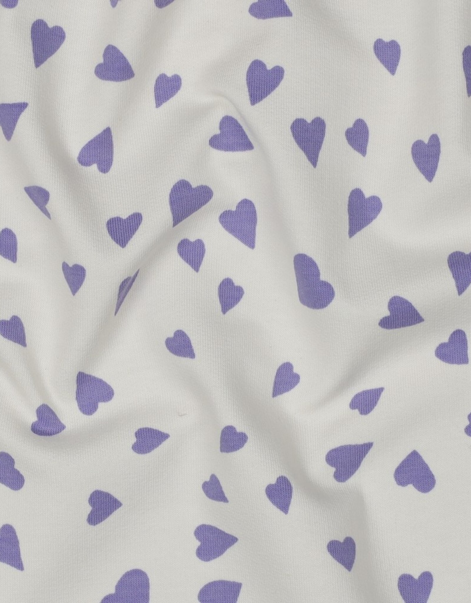 French terry hearts wit/paars hartjes