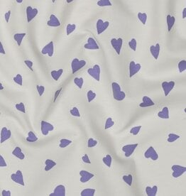 French terry hearts wit/paars hartjes
