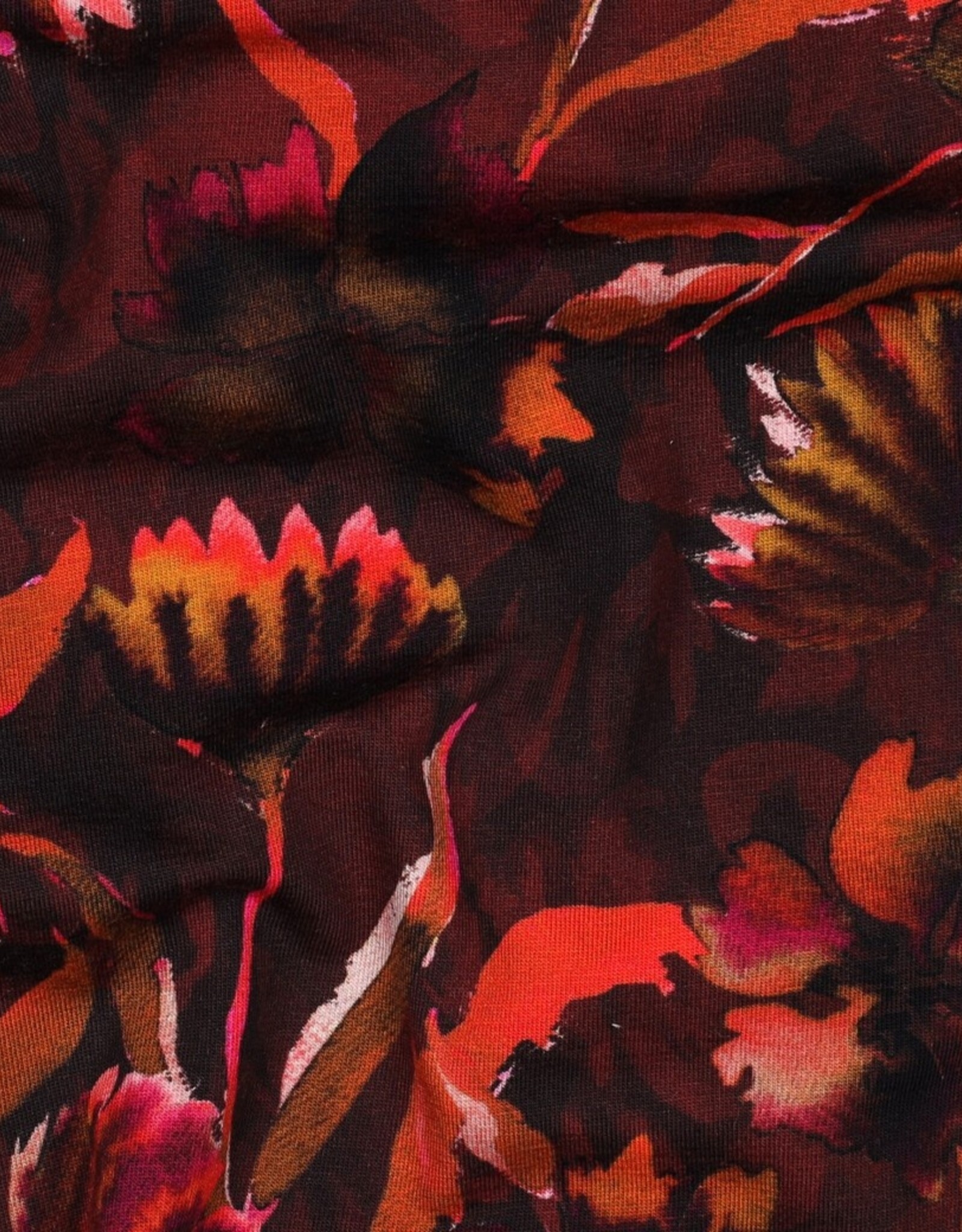 Jersey digitaal  grote bloemen bordeau rood fuchsia