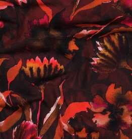 Jersey digitaal  grote bloemen bordeau rood fuchsia