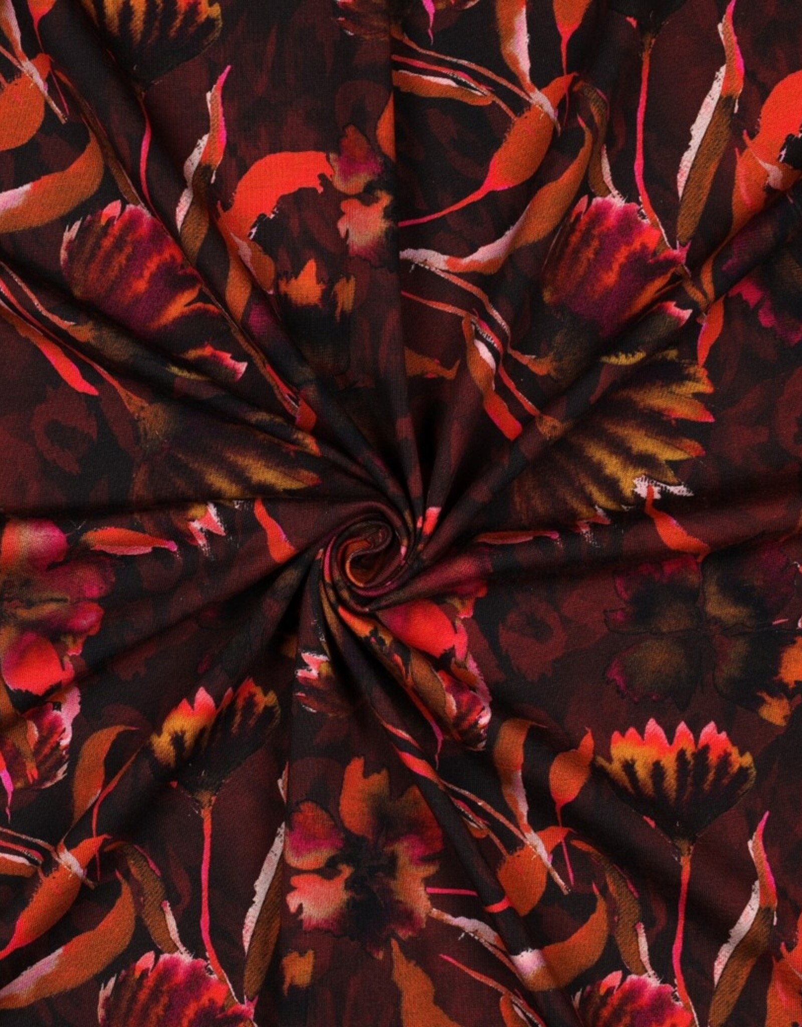 Jersey digitaal  grote bloemen bordeau rood fuchsia