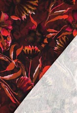 Jersey digitaal  grote bloemen bordeau rood fuchsia