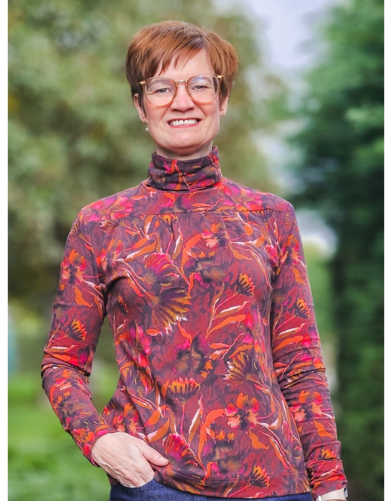 Jersey digitaal  grote bloemen bordeau rood fuchsia