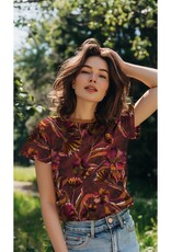 Jersey digitaal  grote bloemen bordeau rood fuchsia