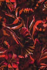 Jersey digitaal  grote bloemen bordeau rood fuchsia