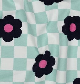 Soft sweat geruit mint/wit retro bloemen