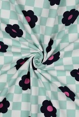 Soft sweat geruit mint/wit retro bloemen