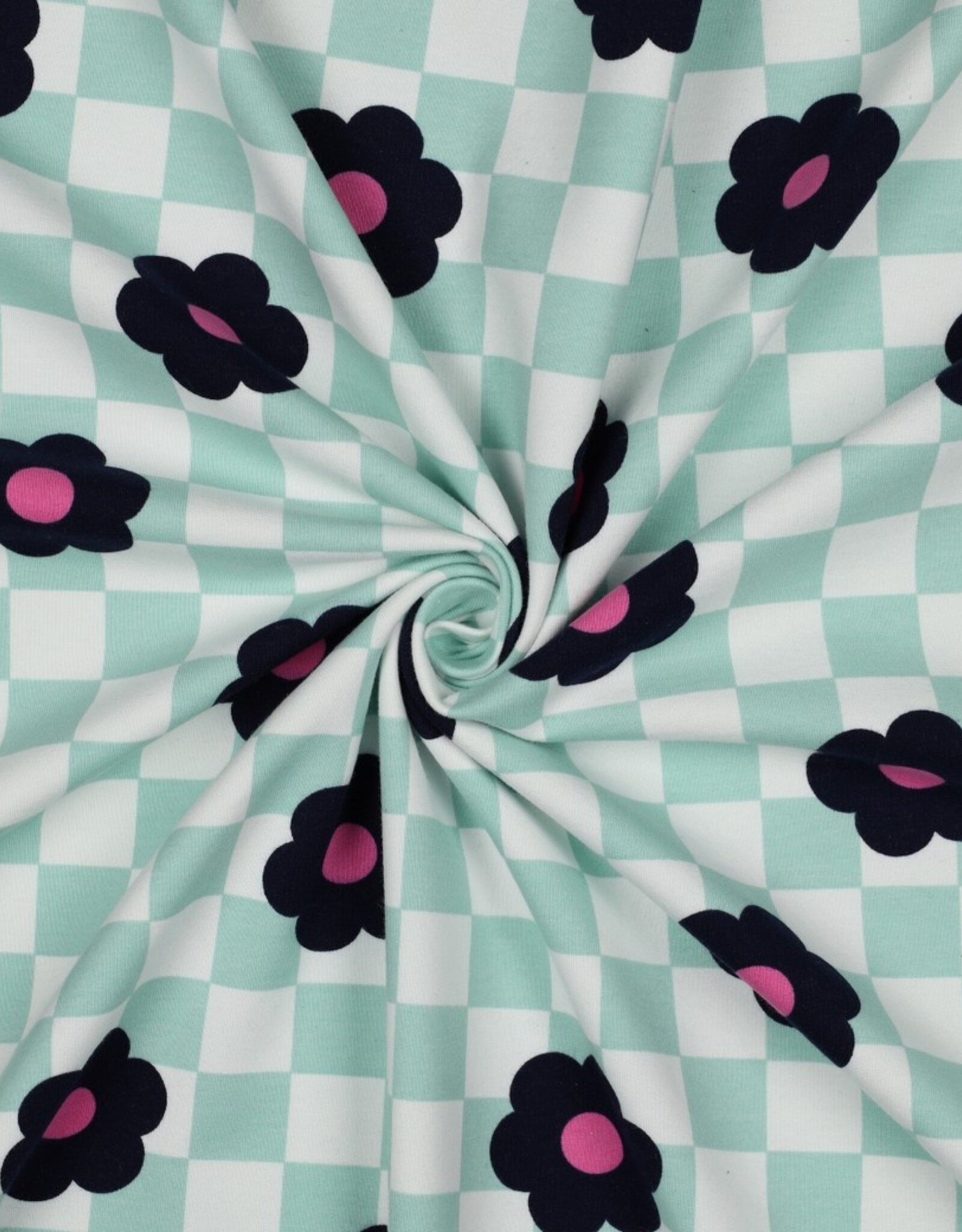 Soft sweat geruit mint/wit retro bloemen