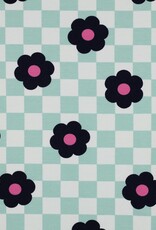 Soft sweat geruit mint/wit retro bloemen