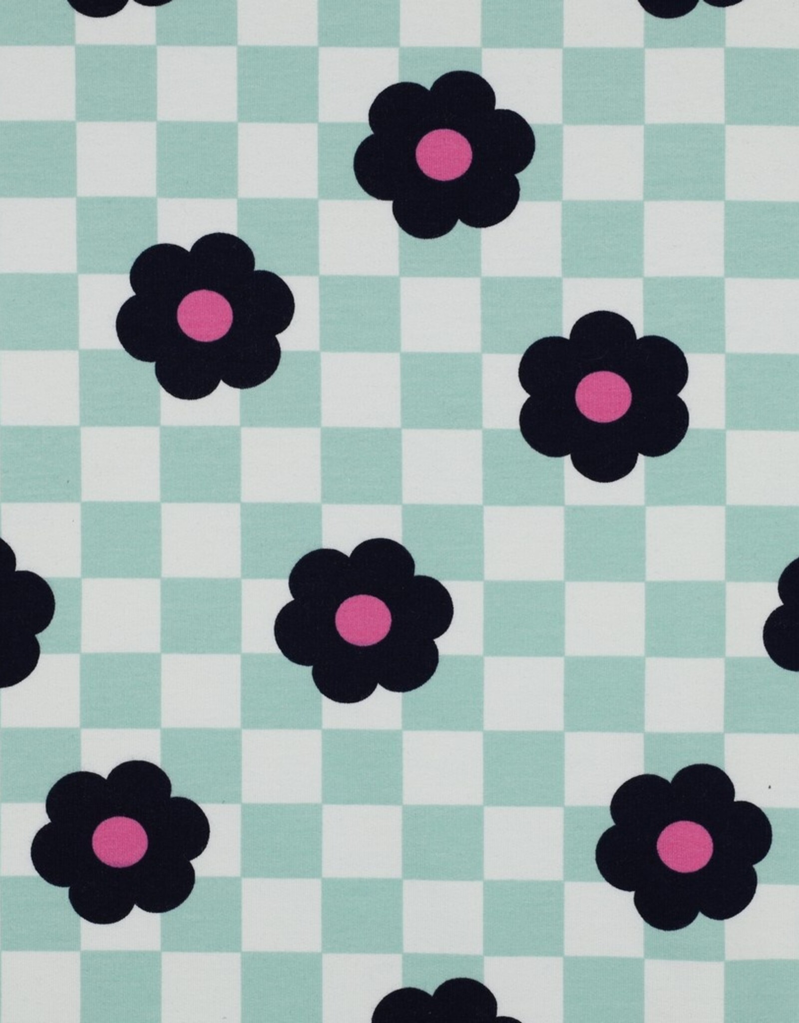 Soft sweat geruit mint/wit retro bloemen