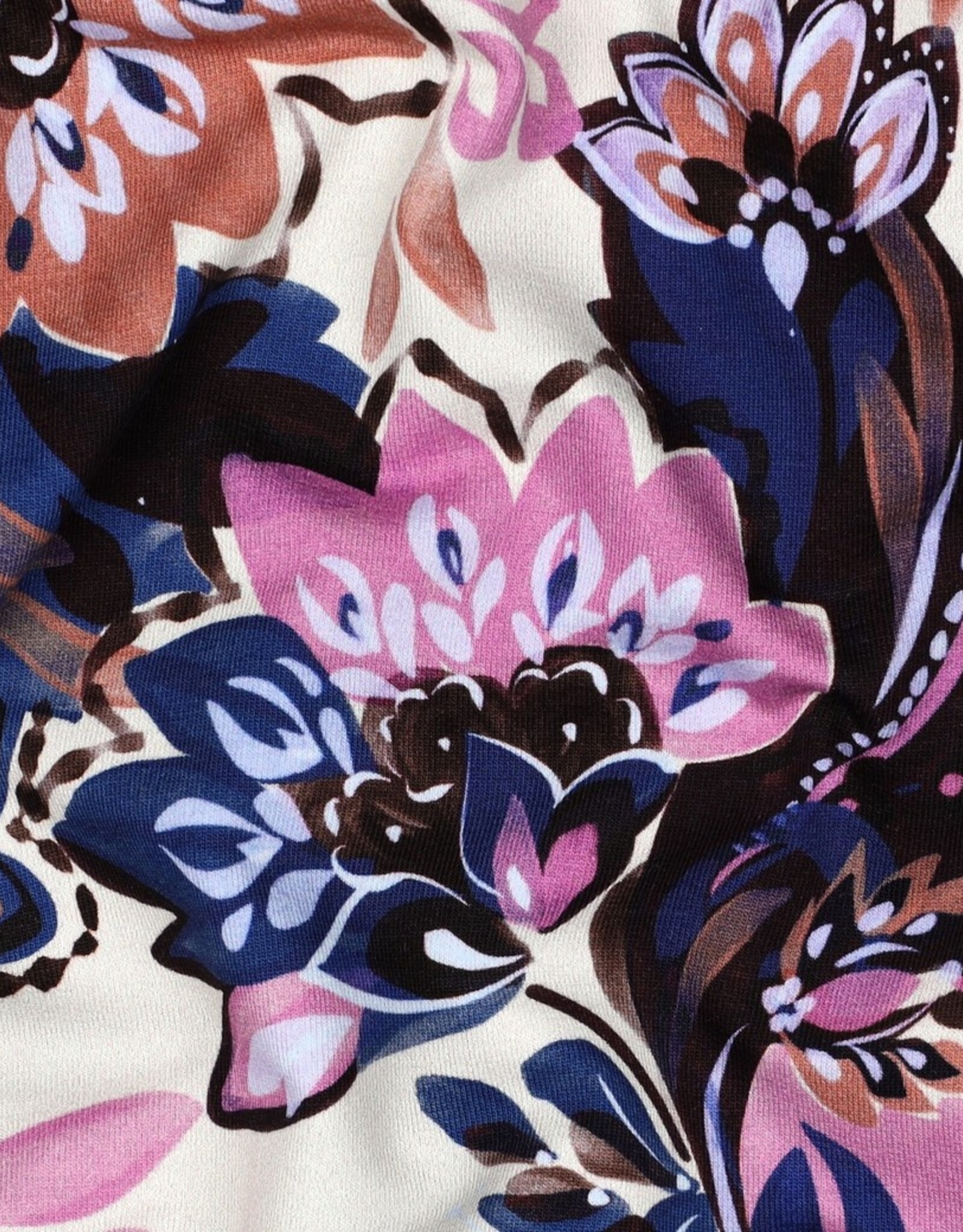 French terry digitaal bedrukt bloemenprint rose/kobalt